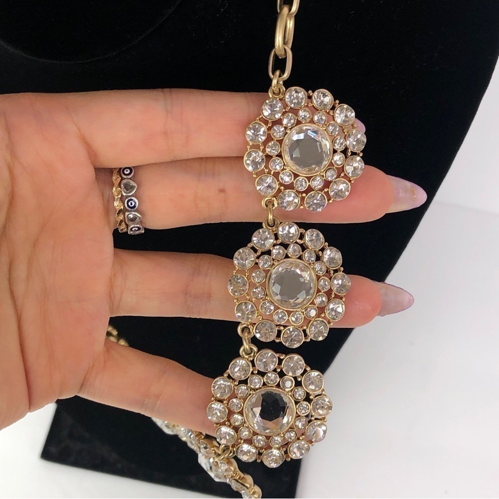J. Crew flower crystal jewel necklace with gold cuban chain - Picture 5 of 5